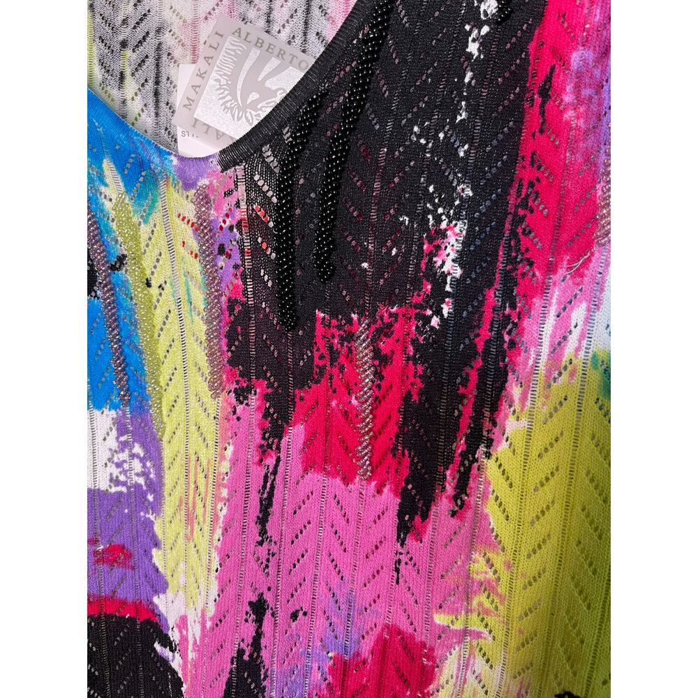 NWT Y2K Alberto Makali Color Block Rainbow Art To Wear Beaded Pointelle Top L - Picture 5 of 5